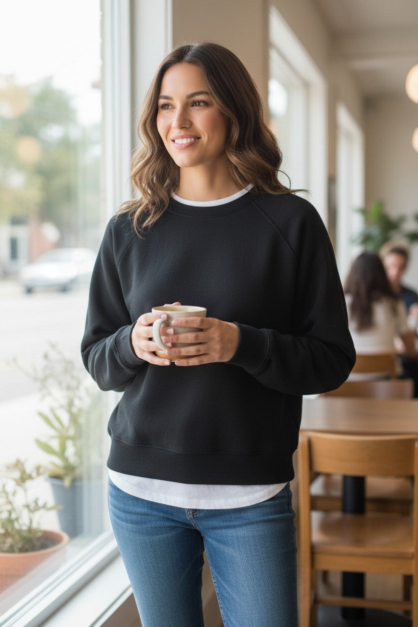 GAP Vintagesoft Raglan Sweatshirt Womens Size S Heather Light Black Boxy NEW