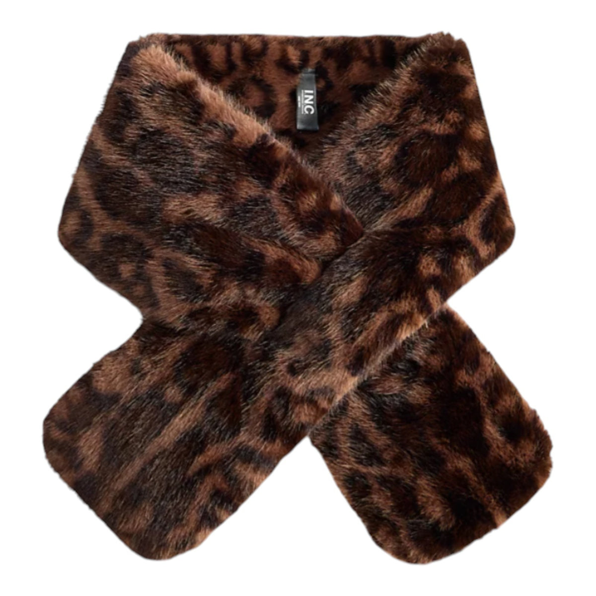 INC International Concepts Womens Faux Fur Pull-Through Scarf Leopard, Brown, Bl