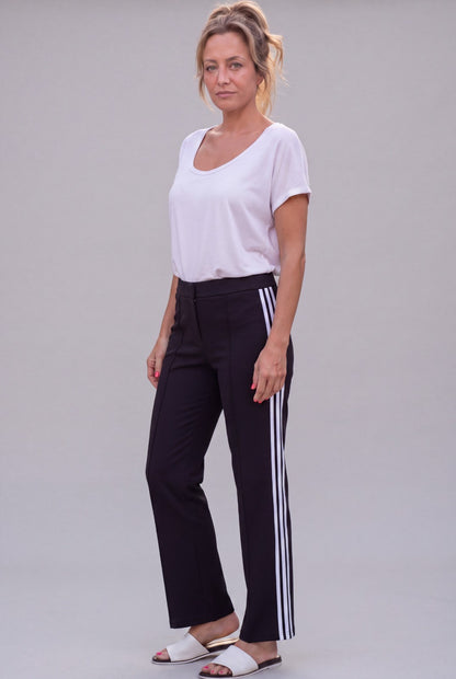 OTOS Women's Black 4 Way Stretch Pants with White Stripes on Side