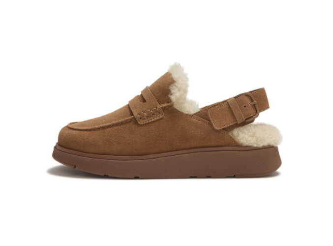 FitFlop Gen-ff Suede Shearling Loafer Back Strap Mule - Tan, Size 6, 7, 8, 9, 10