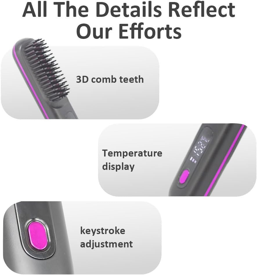 Cordless Hair Straightener Brush for Women, Portable Travel Hair Straightener...