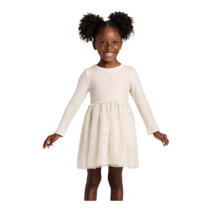 Toddler Girls' Long Sleeve Sparkle Ribbed Tulle Dress - Cat & Jack