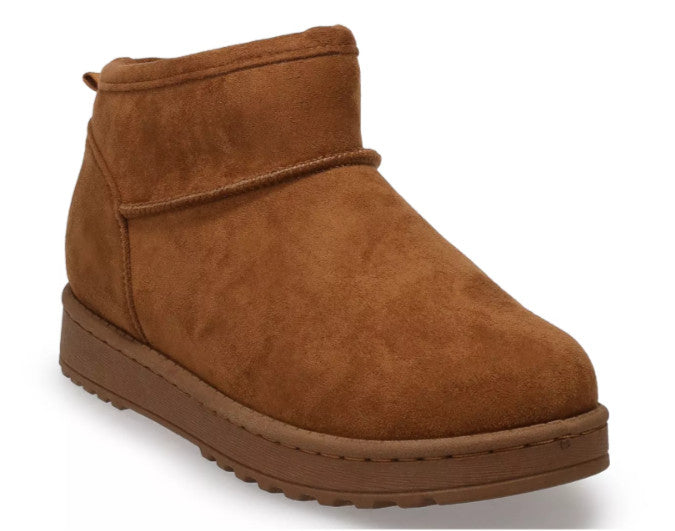 SO Lupita Chestnut or  Black Women's Faux Suede Ankle Pull On Cozy Mini Boots