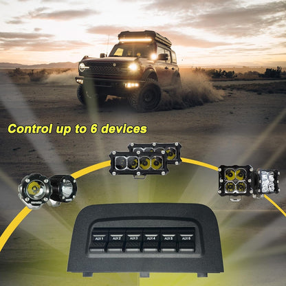 6 Gang Auxiliary Switch Panel Kit for Ford Bronco 2021-2026 Upfitter Switches