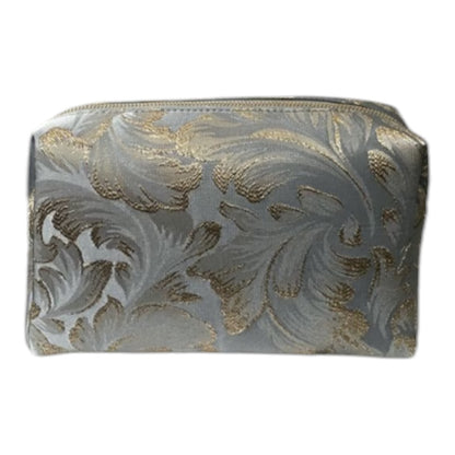Vince Camuto Gray with Gold Floral Cosmetic Bag With Gold-Tone Zipper NEW