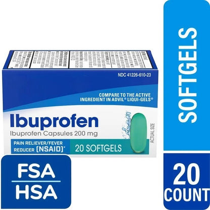 Equate Ibuprofen Softgel Capsules, 200 mg, 20 Count