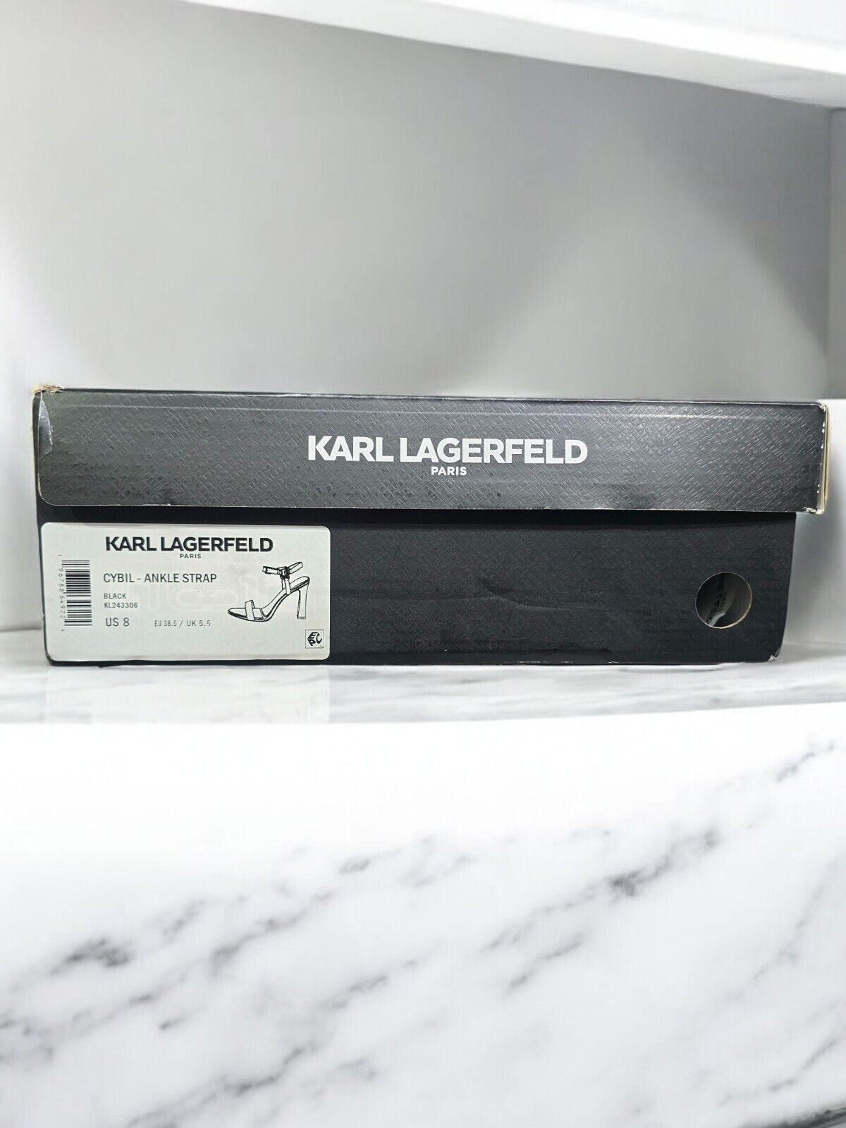 Karl Lagerfeld Cybil Ankle Strap Sandal (Women)- Black, US 8