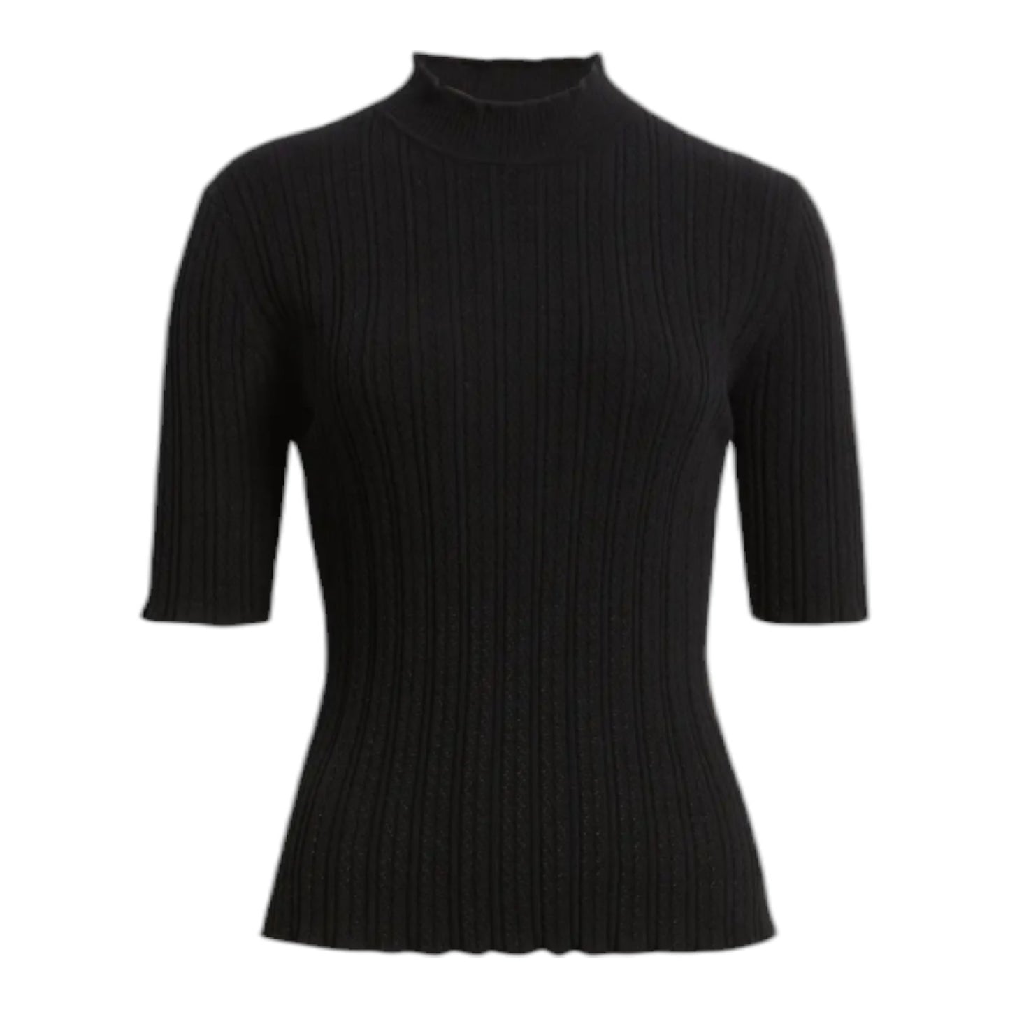 Mock Neck Short Sleeve Cotton Blend Sweater Anne Klein - Black - M