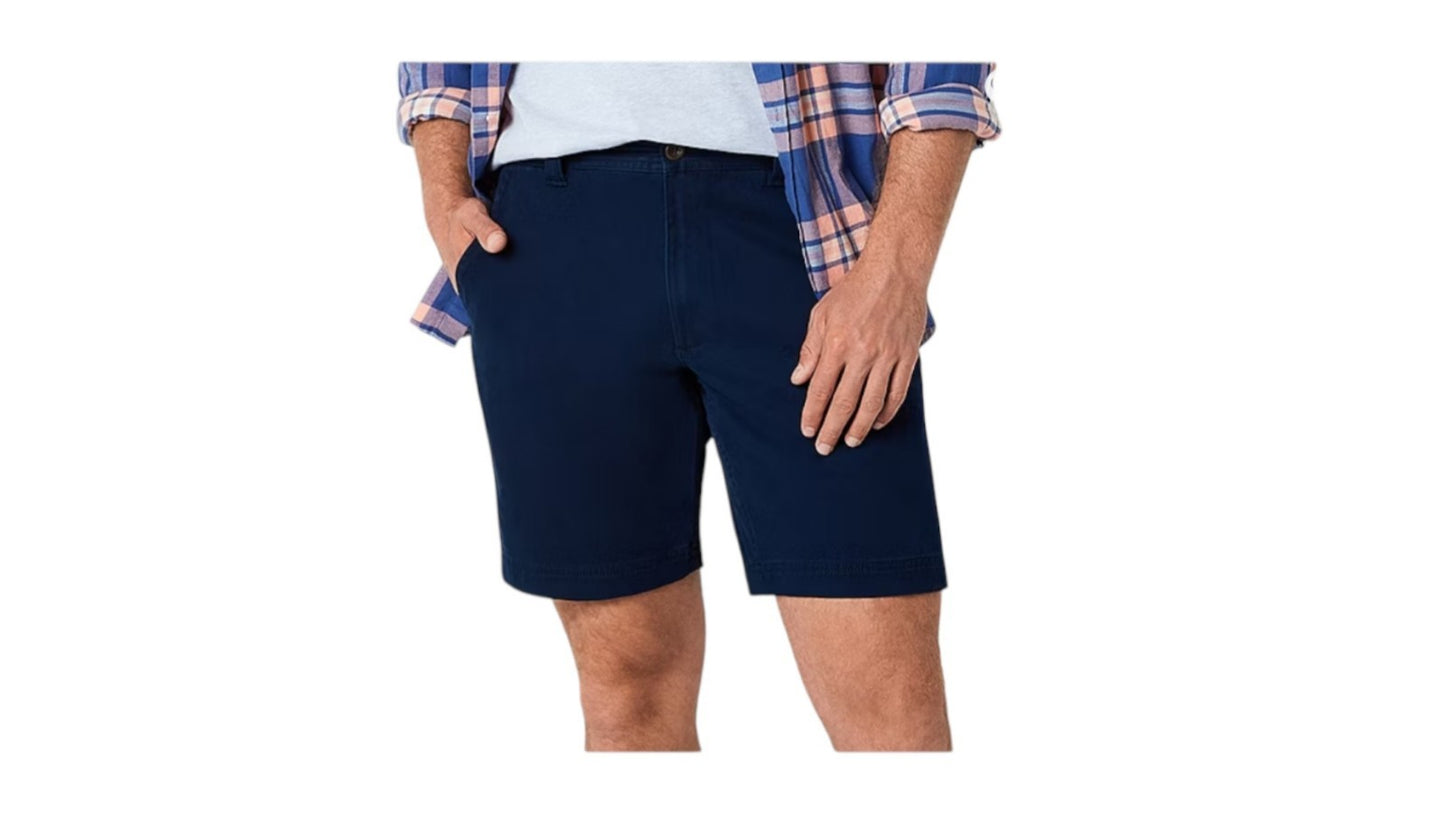 St. John's Bay Men's 9" Mid Rise Stretch Fabric Chino Shorts White, Black & Blue