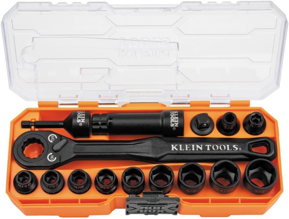 Klein Tools 65400 KNECT 15-Piece Pass Through Socket Set, SAE Impact Socket Set