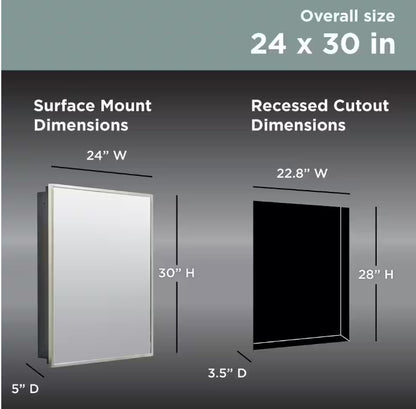 Glacier Bay ENRST24HD 24x30 Rectangular Brushed Nickel Medicine Cabinet
