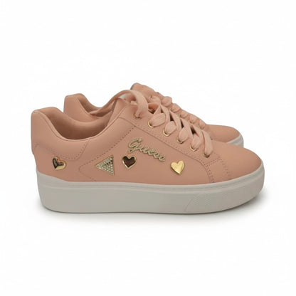 Guess Women's Blush Lace Up Sneakers with Gold & Bling Accents Vapor Rose
