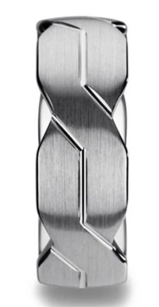 8mm Tungsten Ring With Brushed Carved Infinity Symbol Design