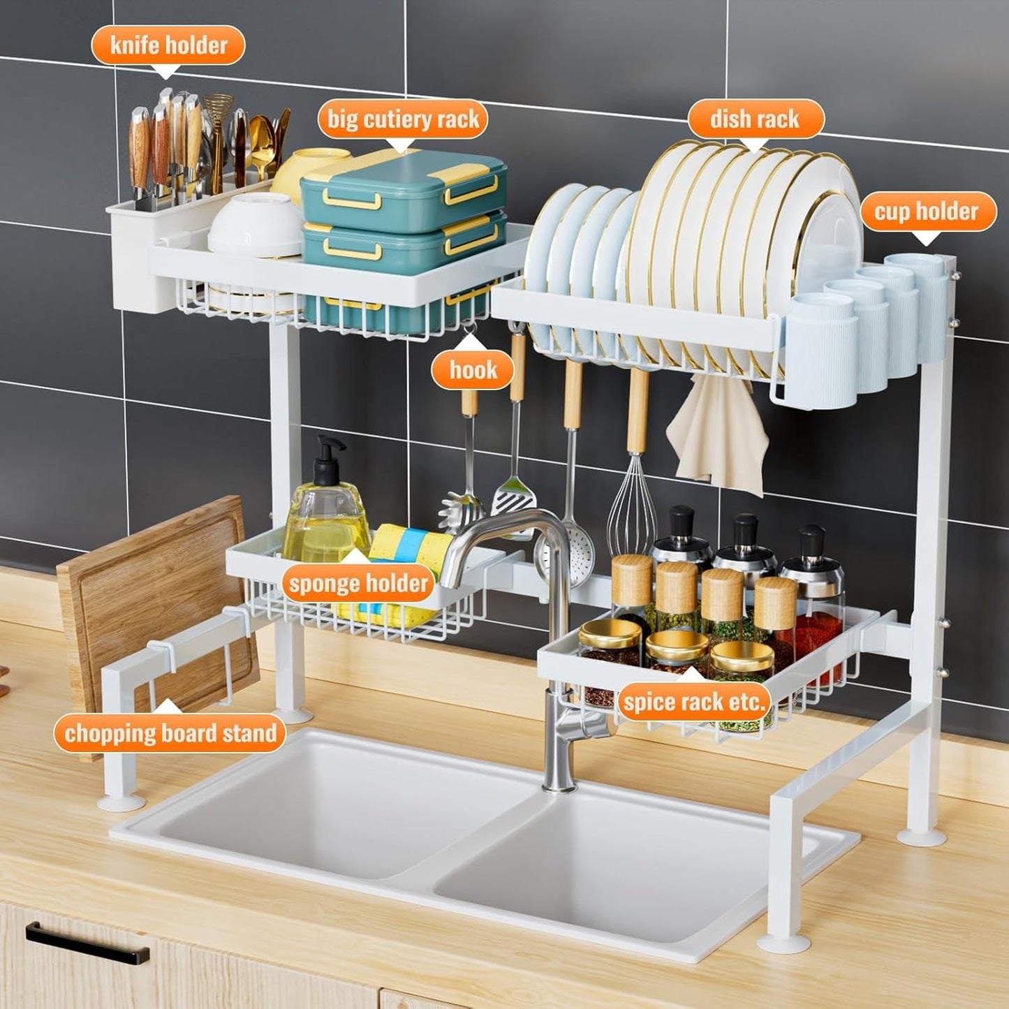Over Sink Dish Drying Rack, Expandable Large Drying Rack, Suitable 4 Most Sinks