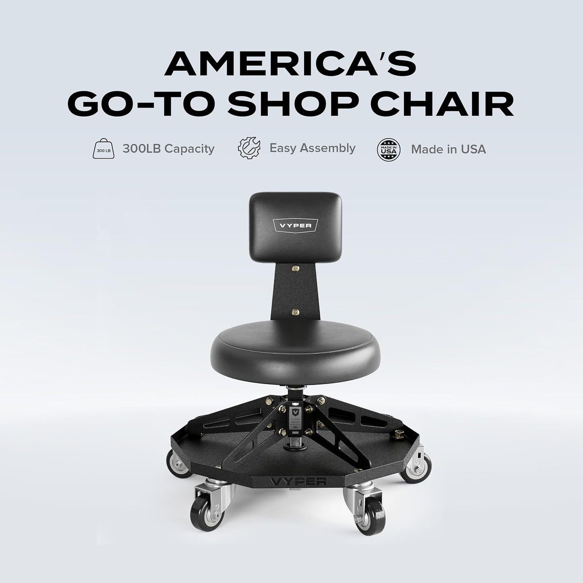 Vyper Robust Steel Sport Shop Chair for Mechanics, Automotive, DIY - 300 lb C...