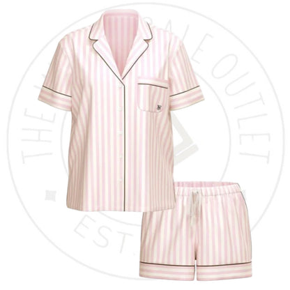 NWT Victoria’s Secret Glazed Satin Pajama set Pants or Shorts PINK ICONIC STRIPE