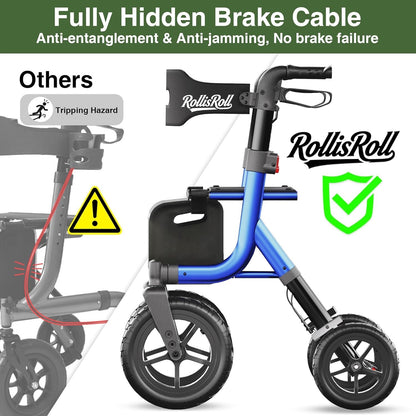 RollisRoll Walkers for Seniors, Rollator Walker with Seat, 12" Big Wheels