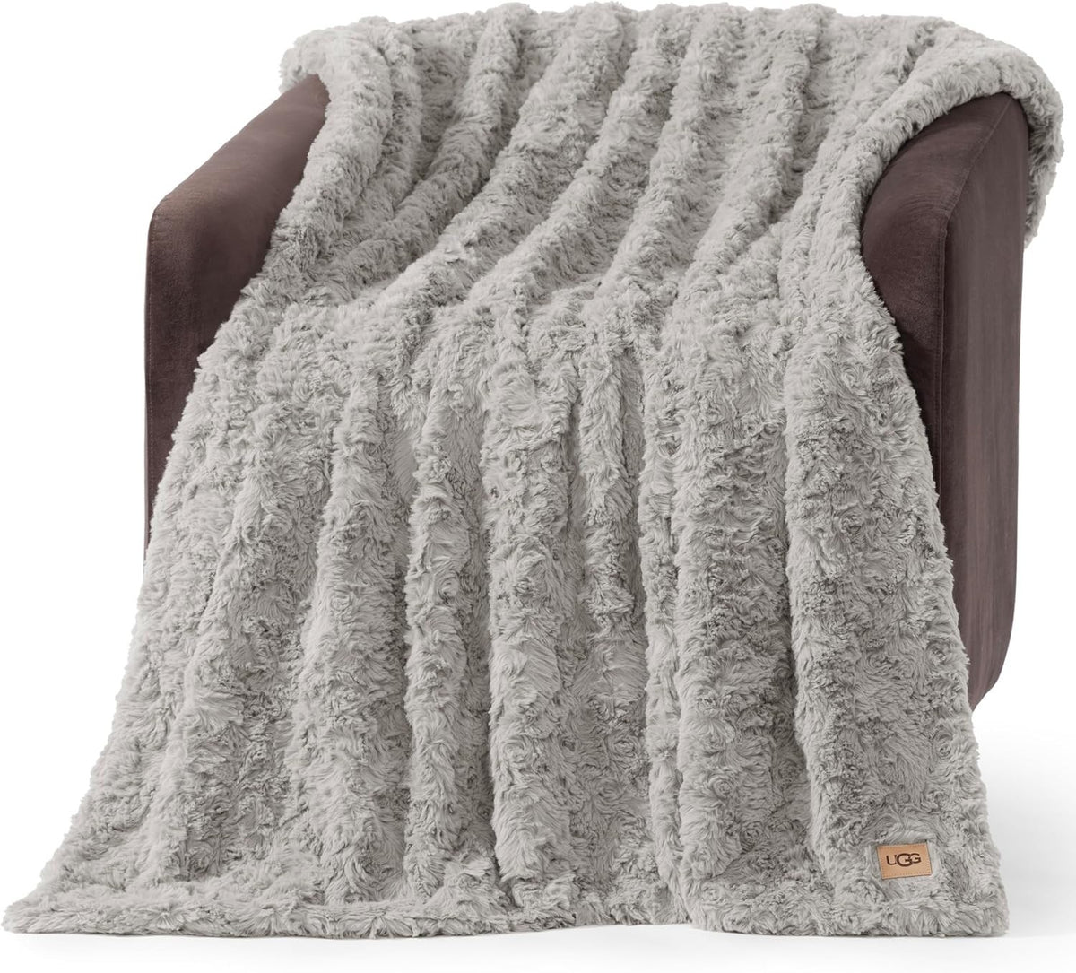 UGG Adalee Throw Blanket for Sofa, Faux Fur Blanket, 50" x 70", Seal Grey
