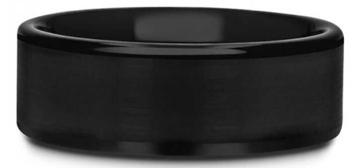 8mm Flat Black Tungsten Band with Brushed Center & Polished Edges