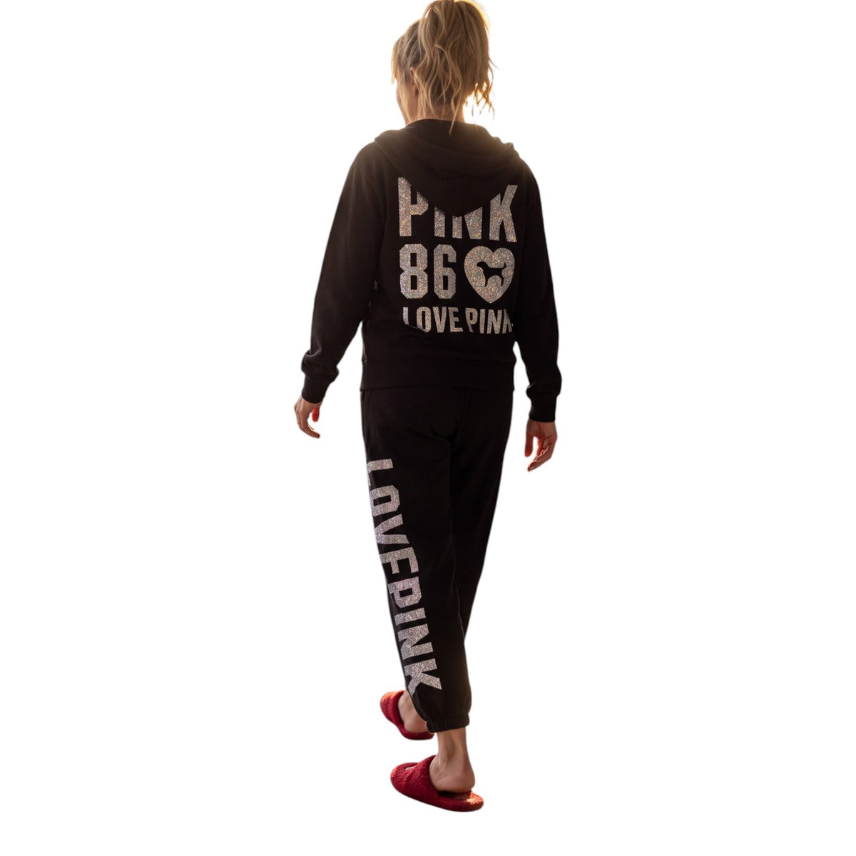 Pink by Victoria's Secret Matching Hoodie and Joggers Black w/ Silver