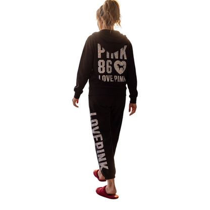 Pink by Victoria's Secret Matching Hoodie and Joggers Black w/ Silver