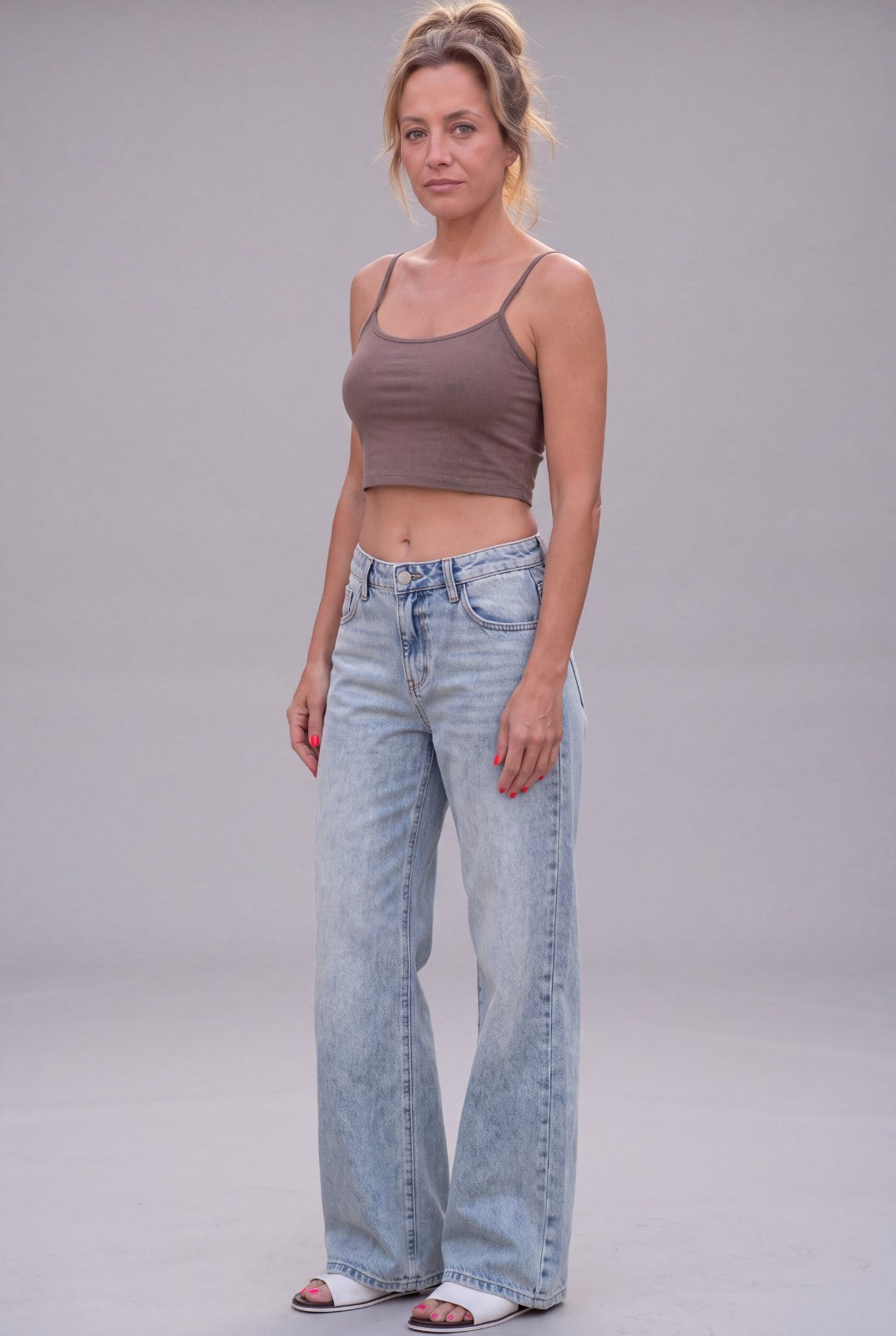 Simple Society Women's Light Wash Wide Leg Denim Jeans