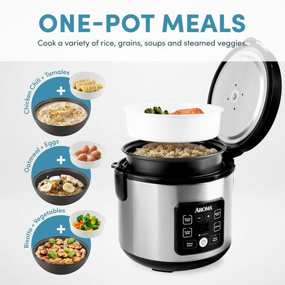 AROMA 8-Cup Digital Rice Cooker & Food Steamer with Bonded Granite Nonstick New