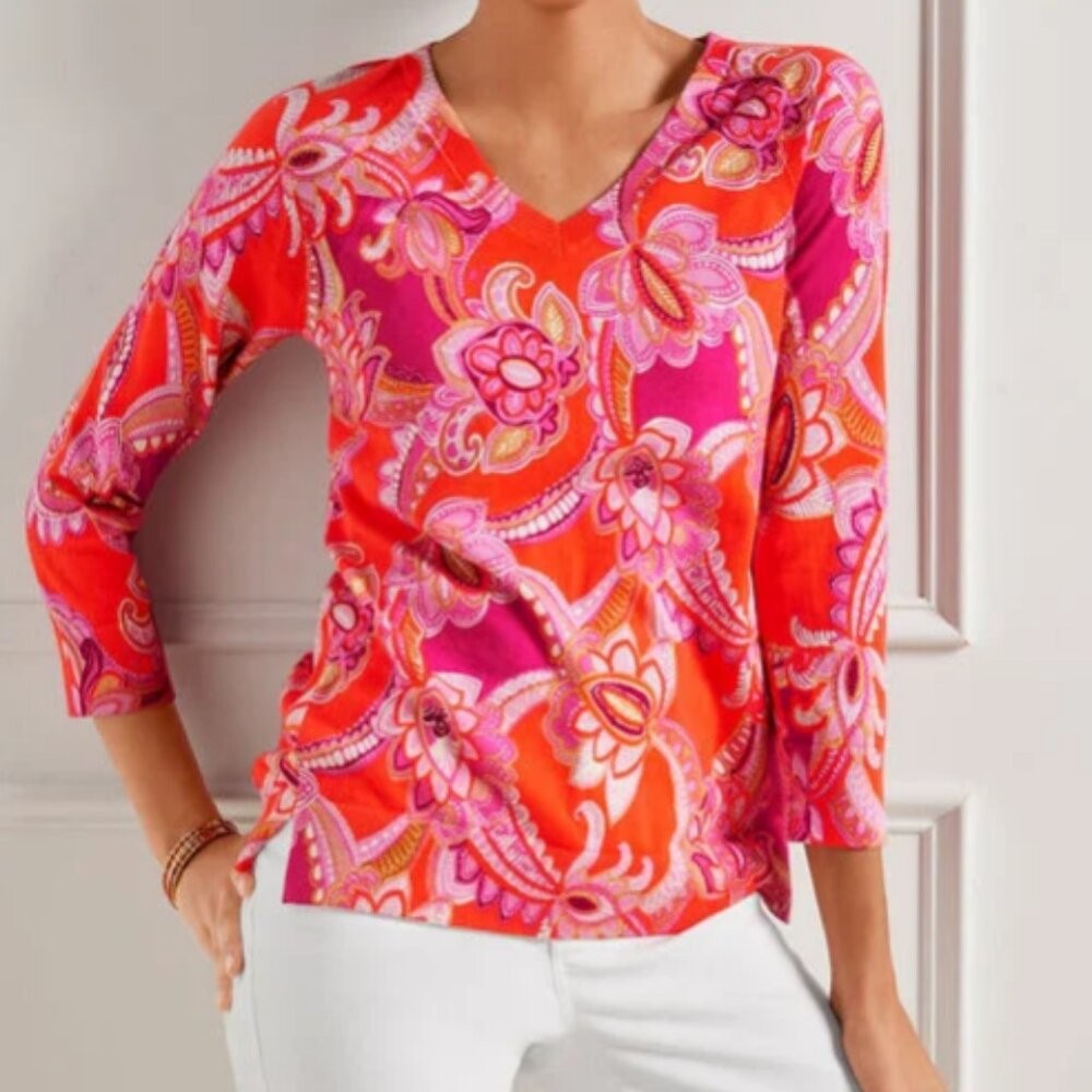 TALBOTS V-NECK PULLOVER - SPRING FLORAL,VARIOUS