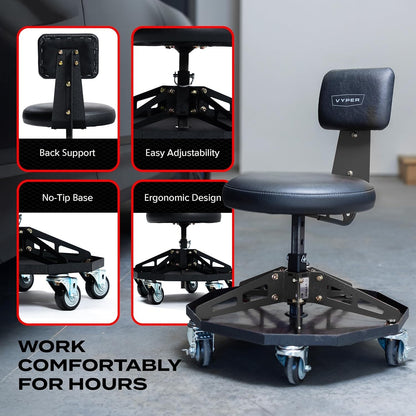 Vyper Robust Steel Sport Shop Chair for Mechanics, Automotive, DIY - 300 lb C...