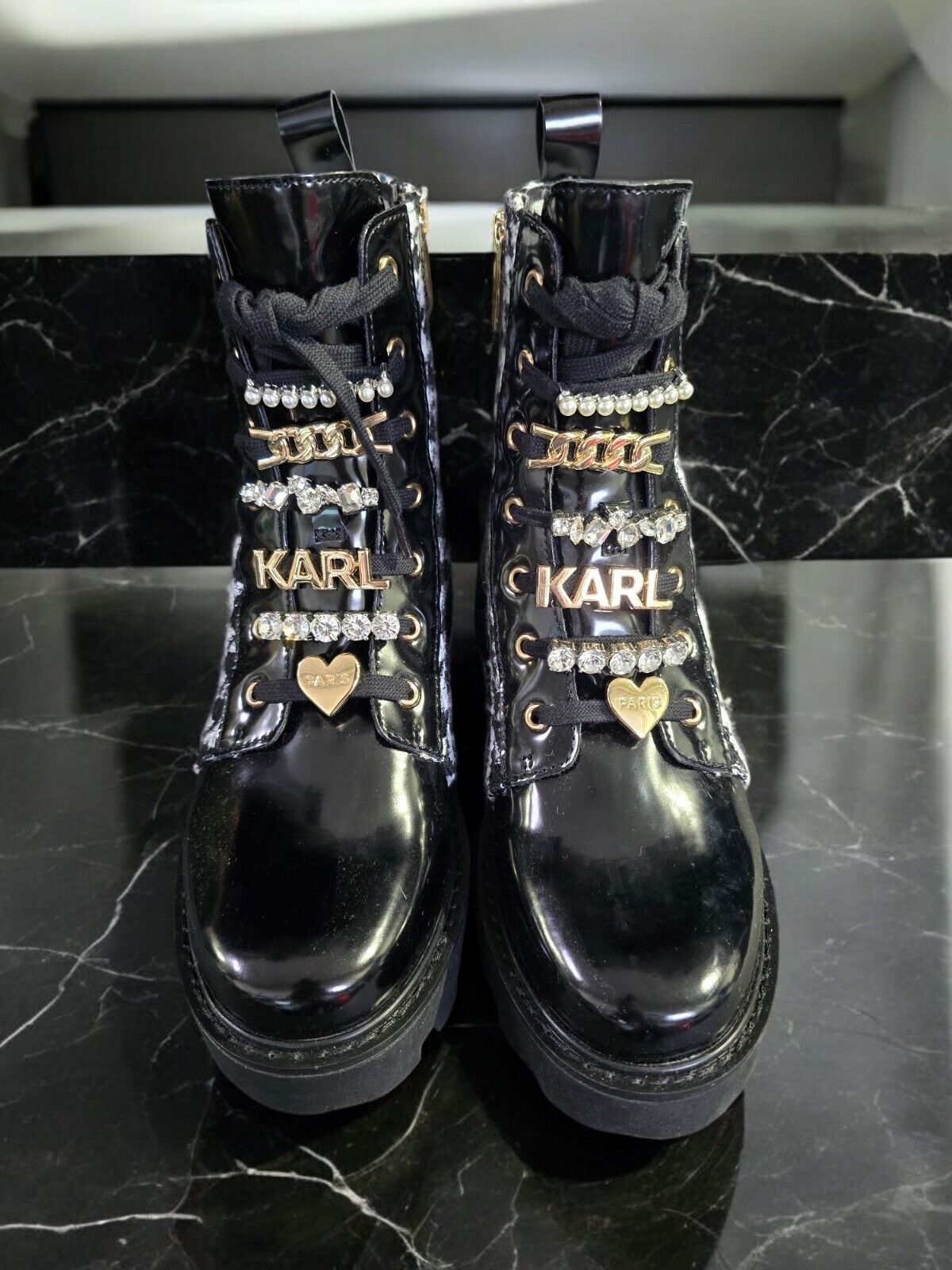 Karl Lagerfeld Women's Mela Tweed Combat Boot, 7.5M/38B