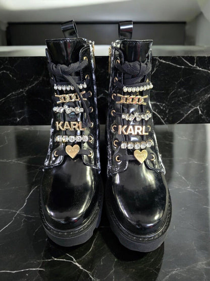 Karl Lagerfeld Women's Mela Tweed Combat Boot, 7.5M/38B