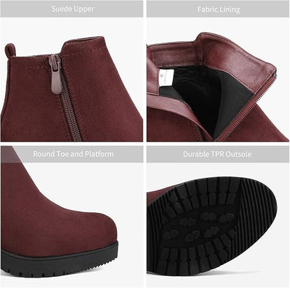 DREAM PAIRS Women Booties Block Heel Round Toe Side Zipper Ankle Boots Size 9