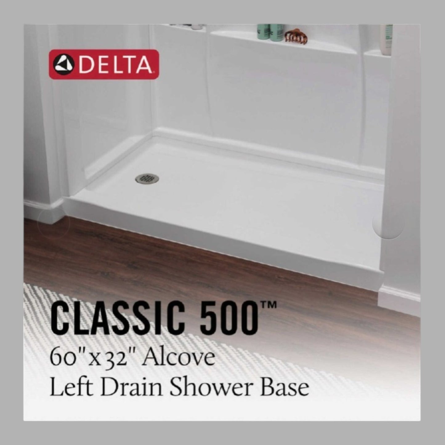 Delta Classic 60 In. L X 32 In. W Alcove Shower Pan W/ Left Drain, Gloss White