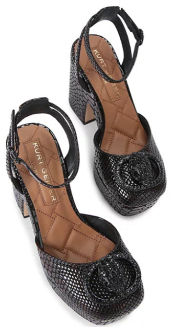 KURT GEIGER LONDON CHELSEA CLOSED PLATFORM IN BLK/BROWN SNAKE PRINT
