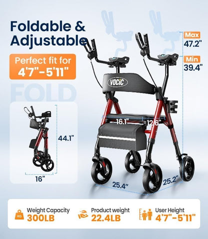 VOCIC Z22 Upright Walkers for Seniors with Seat - Red - GelSoft Stand Up Walker