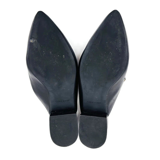 Womens Cole Haan Piper Black Smooth Leather Mules Pointed Toe Flats W12888 - 9 B