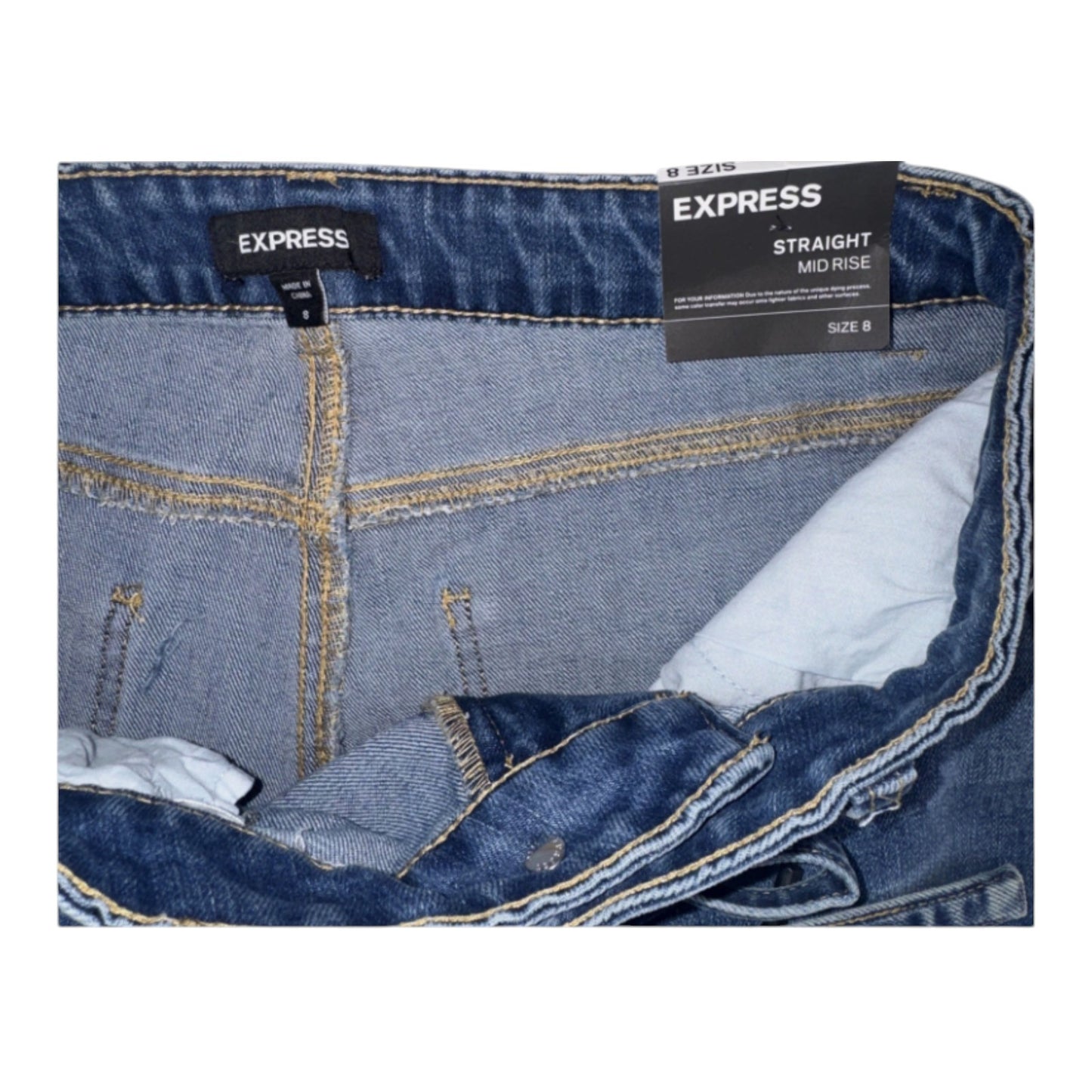 New Express Women’s Straight Mid Rise Blue Jeans Denim - Tie Belt - 10041DDM