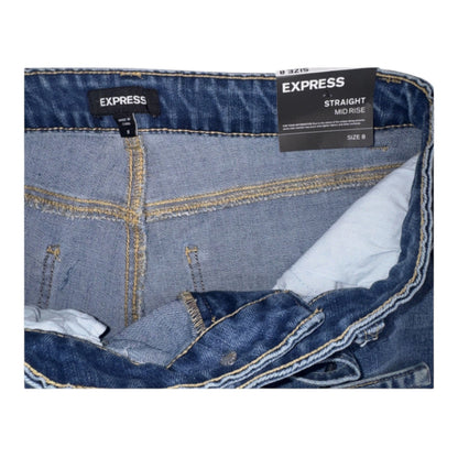 New Express Women’s Straight Mid Rise Blue Jeans Denim - Tie Belt - 10041DDM