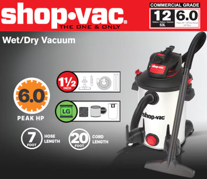Shop-Vac 12-Gallon 6.0 HP Corded Wet/Dry Shop Vacuum with Accessories (5761311)
