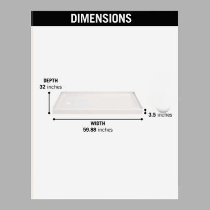 Delta Classic 60 In. L X 32 In. W Alcove Shower Pan W/ Left Drain, Gloss White