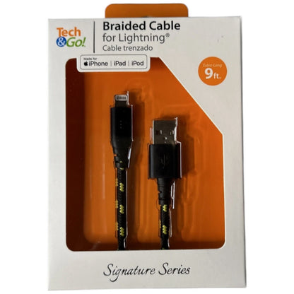 2-PACK Tech&Go 9 Ft. Braided USB to Lightning in Multi-Color, for iPhone, iPad