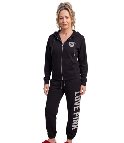 Pink by Victoria's Secret Matching Hoodie and Joggers Black w/ Silver