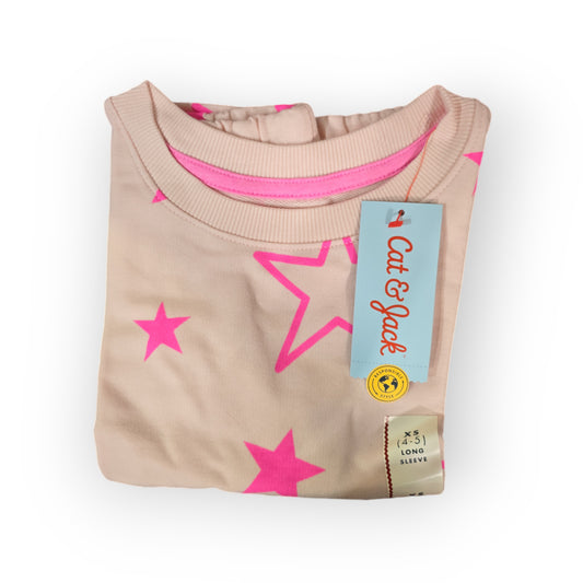 Cat & Jack Pink Star Hoodless Sweatshirt- Girl's Size XS (4/5)