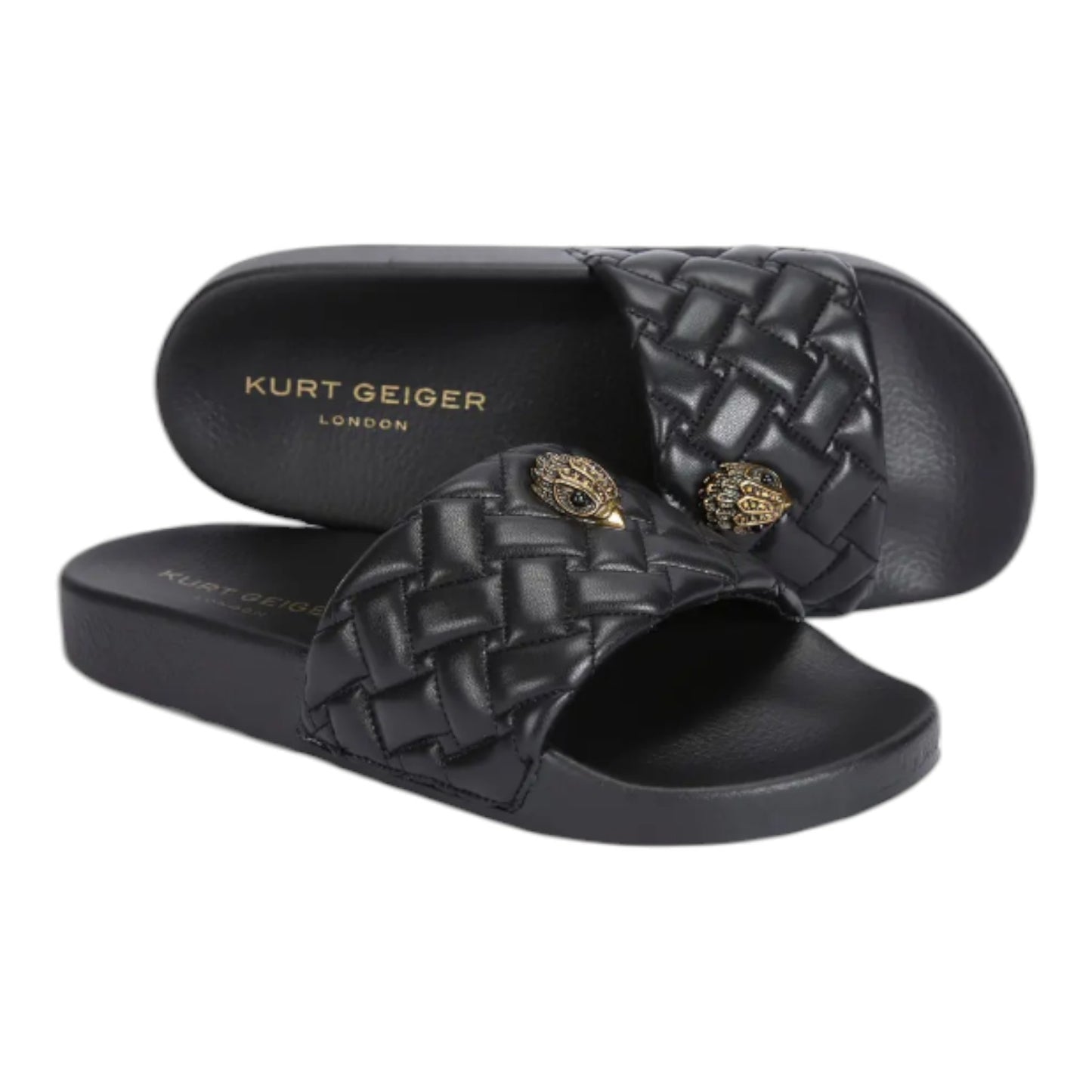 Kurt Geiger London Women's Meena black Teddy Eagle Head Slides Sandals