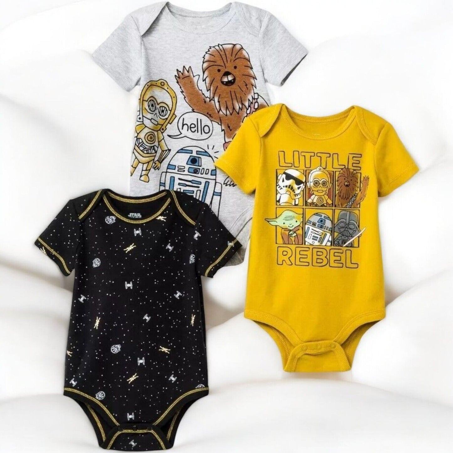 Star Wars Short Sleeve Bodysuits - Lot of 3 (Infant 0-3 Months)