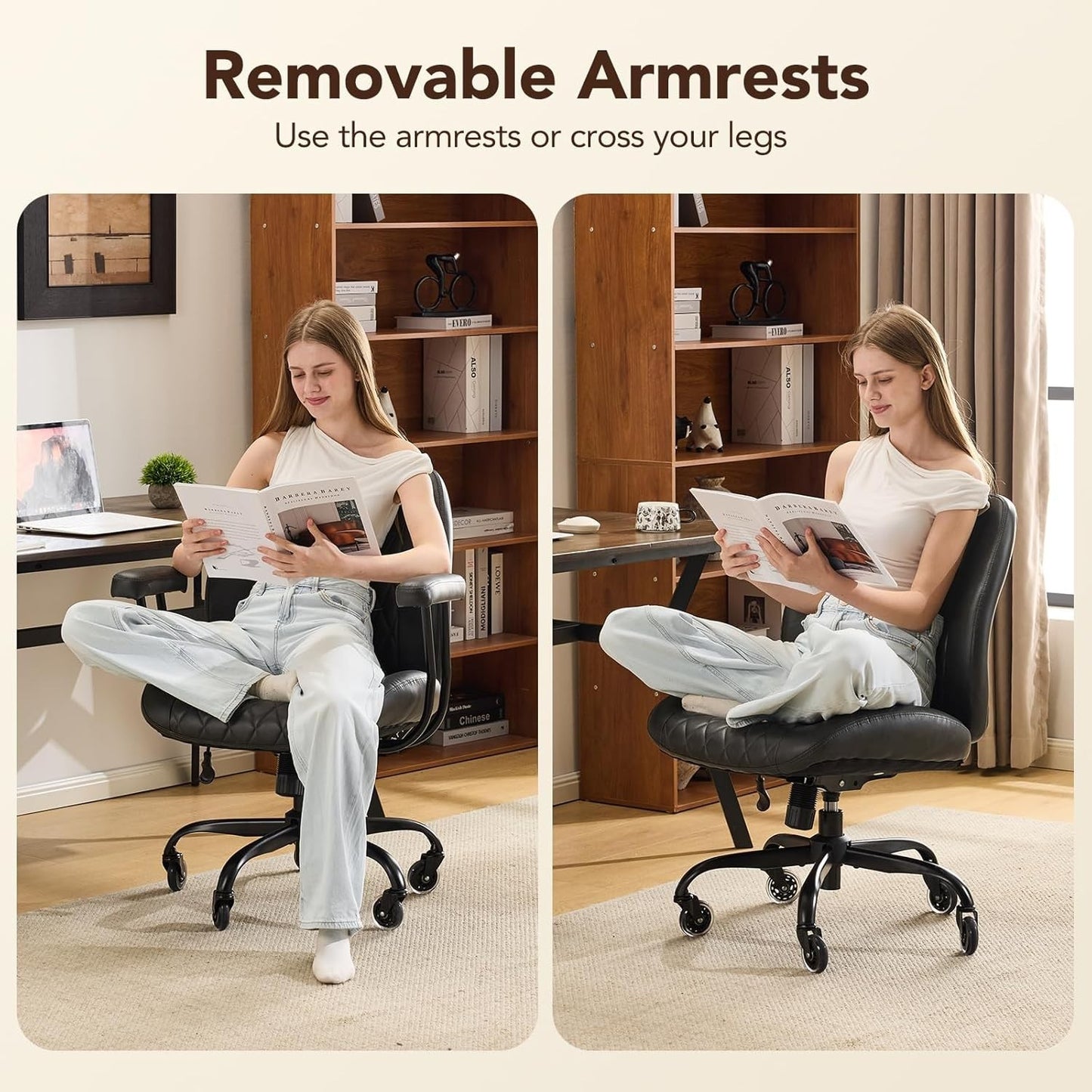 YFO Home Office Desk Chair Office Rubber Casters Ergonomic Computer Chair Black
