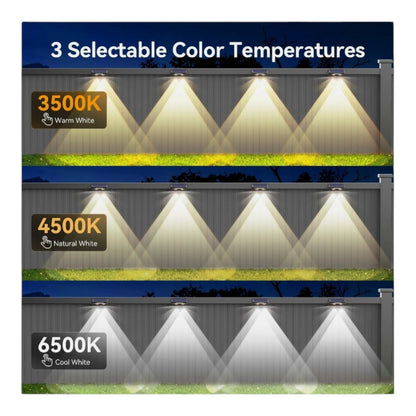 TECKNET Solar Fence Lights Outdoor 12 Pack, 3 Modes 3500K/4500K/6500K, IP66 Wa..