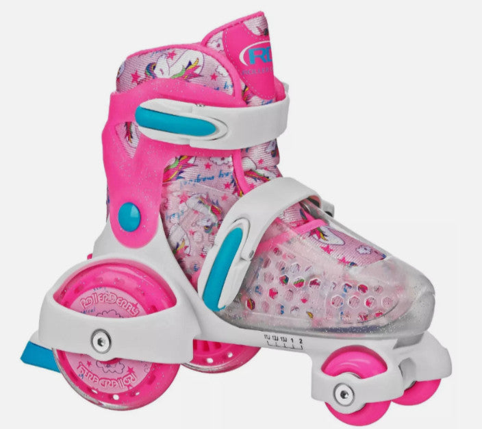 ROLLER DERBY SPORT KID'S ROLLER SKATE - UNICORN SIZE 11-2 : ADJUSTABLE SIZE -
