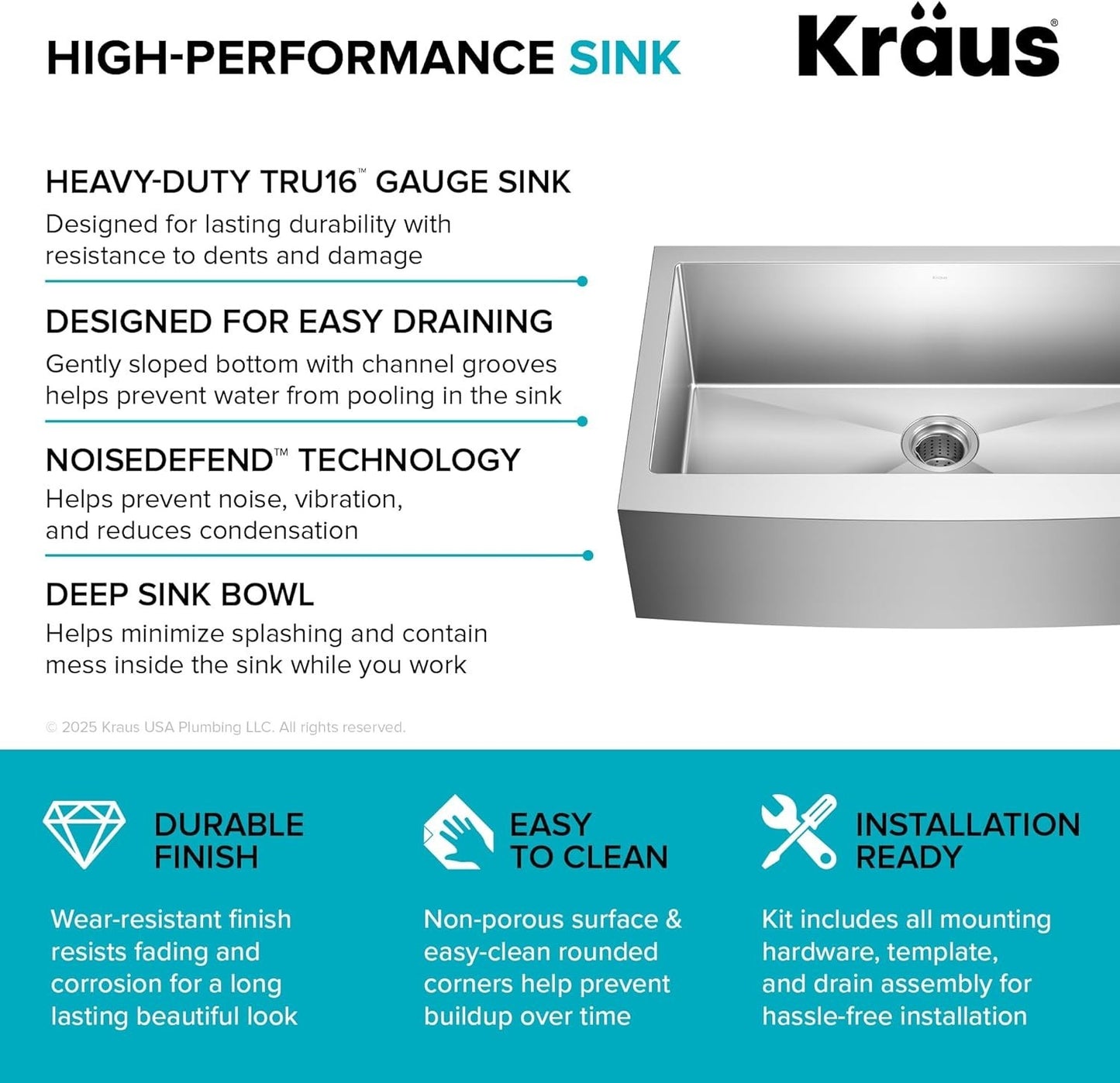 Kraus KHF200-33 Standart PRO 32-7/8" Single Basin 16 Gauge - Stainless Steel