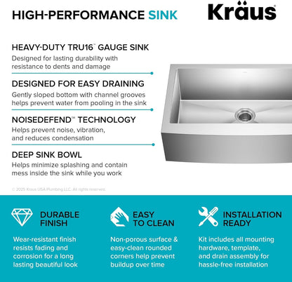 Kraus KHF200-33 Standart PRO 32-7/8" Single Basin 16 Gauge - Stainless Steel